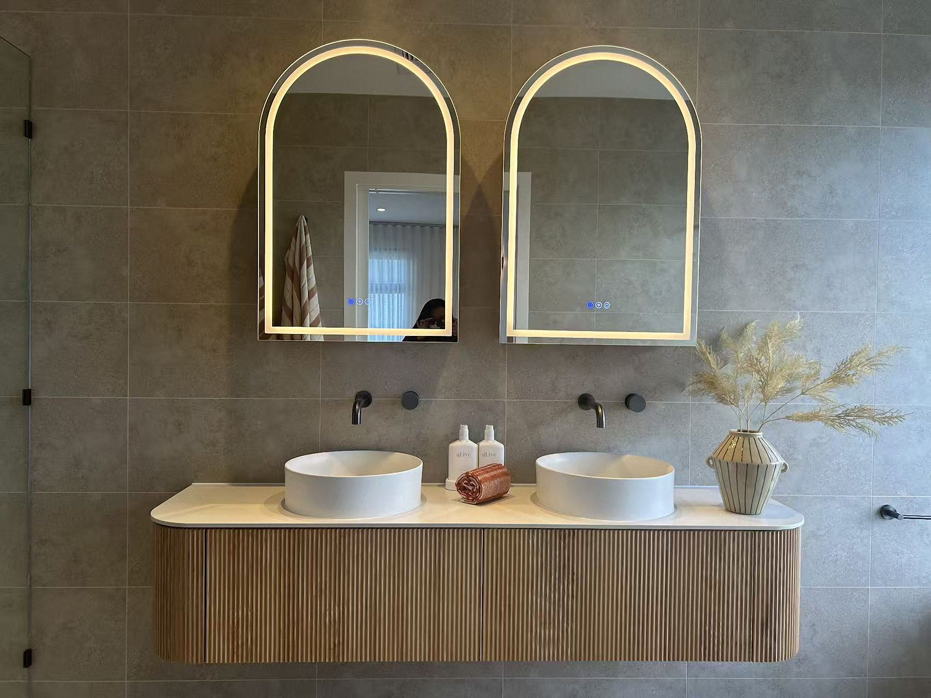 Double sink bathroom vanity in a villa project Double sink bathroom vanity installed in an Australian villa project
