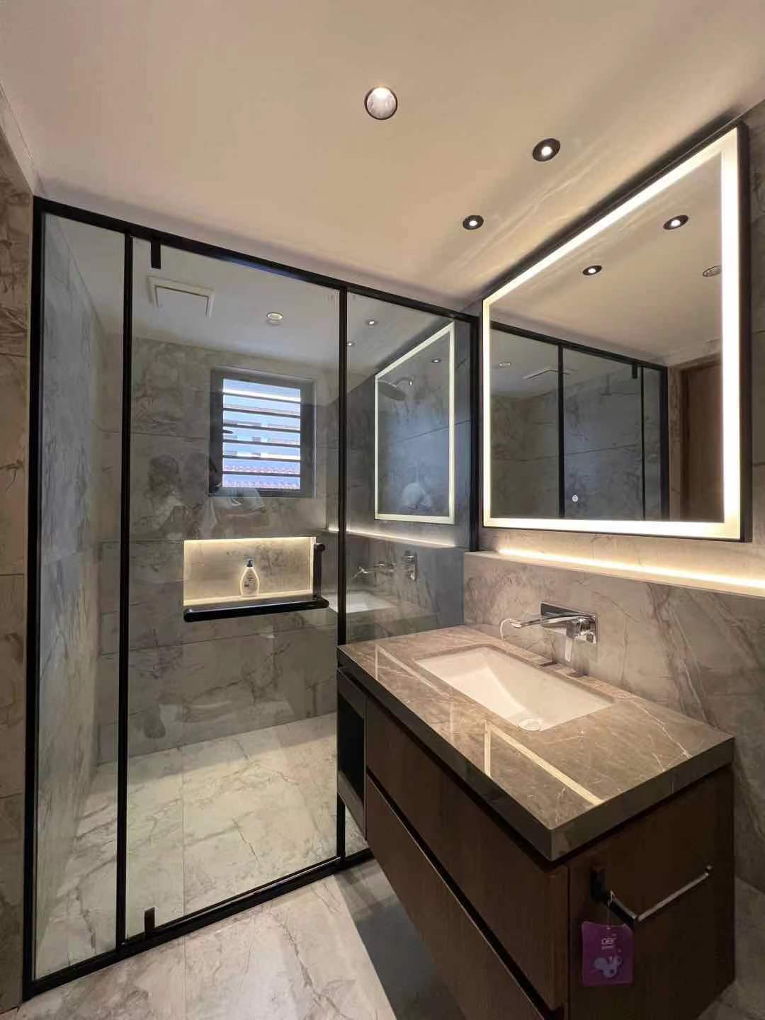 Shower door installation in Australian villa project - hinge shower door by SHKL