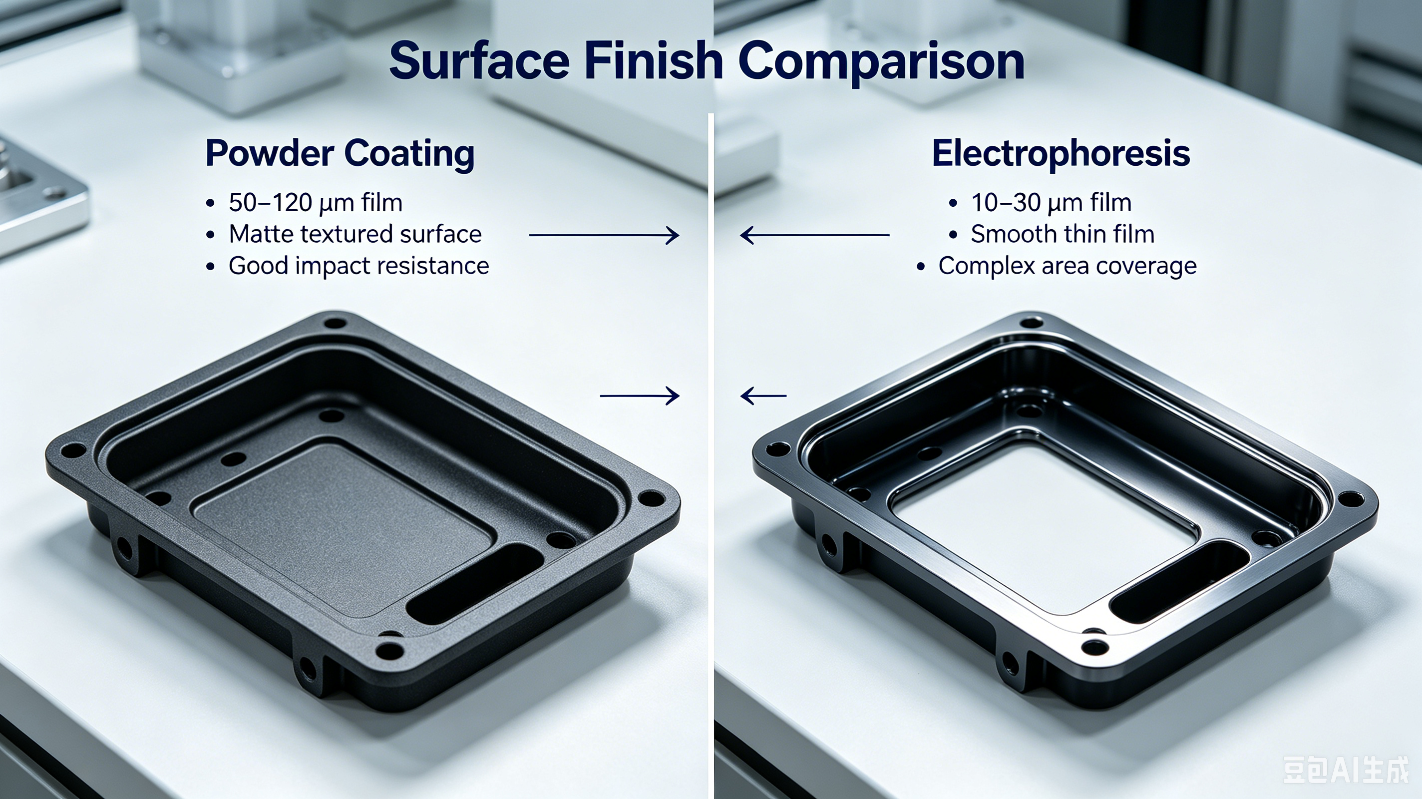 Powder coating and e-coating part comparison
