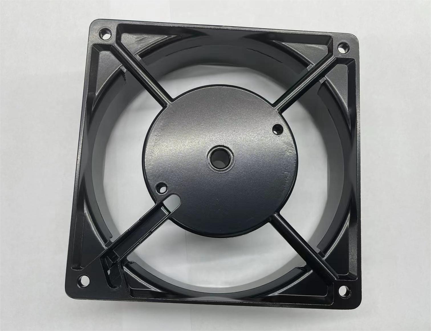 Black electrophoretic coating on a stamped 12038 fan frame