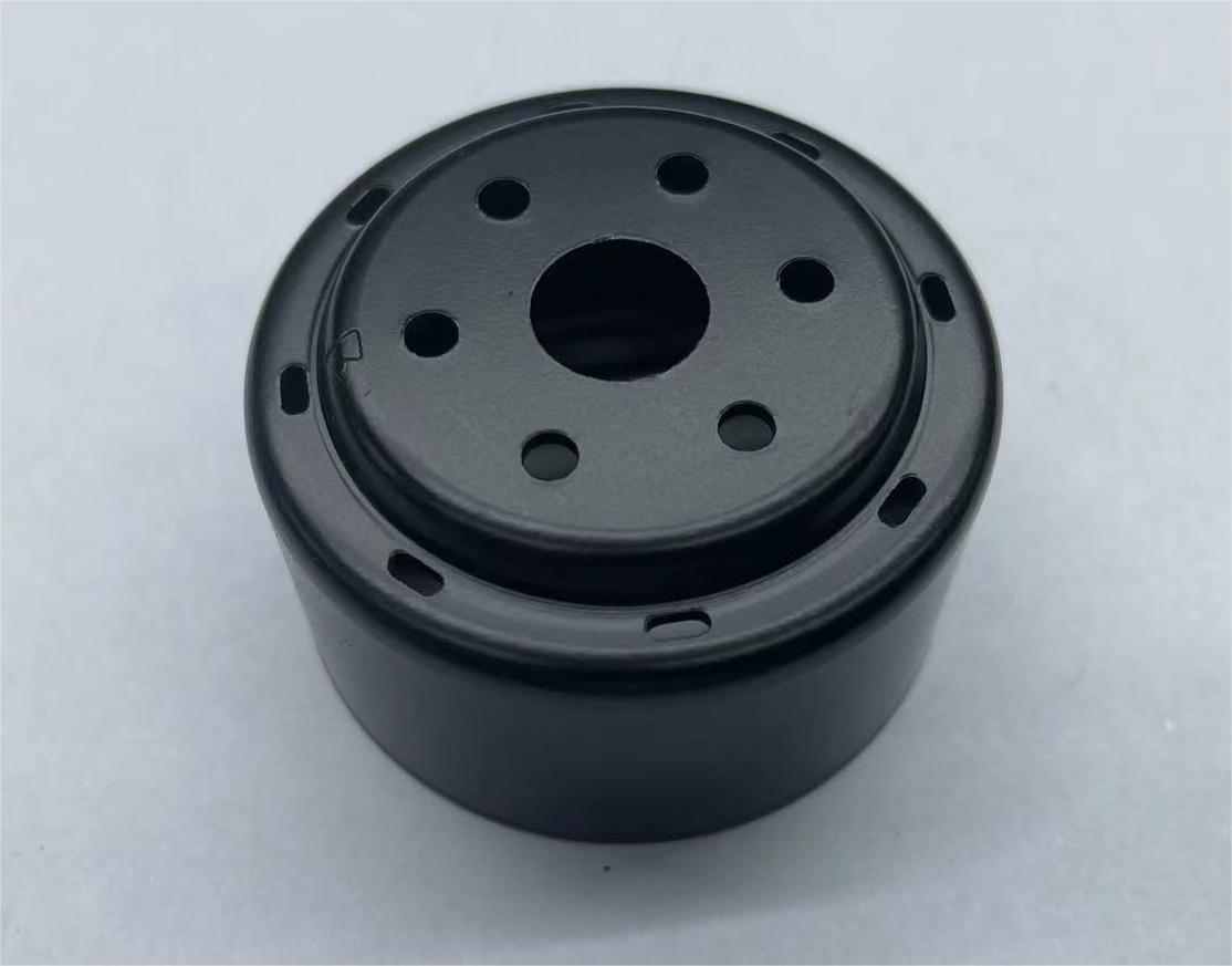 Black electrophoretic coating on a 240-hour salt spray motor housing with complex internal geometry