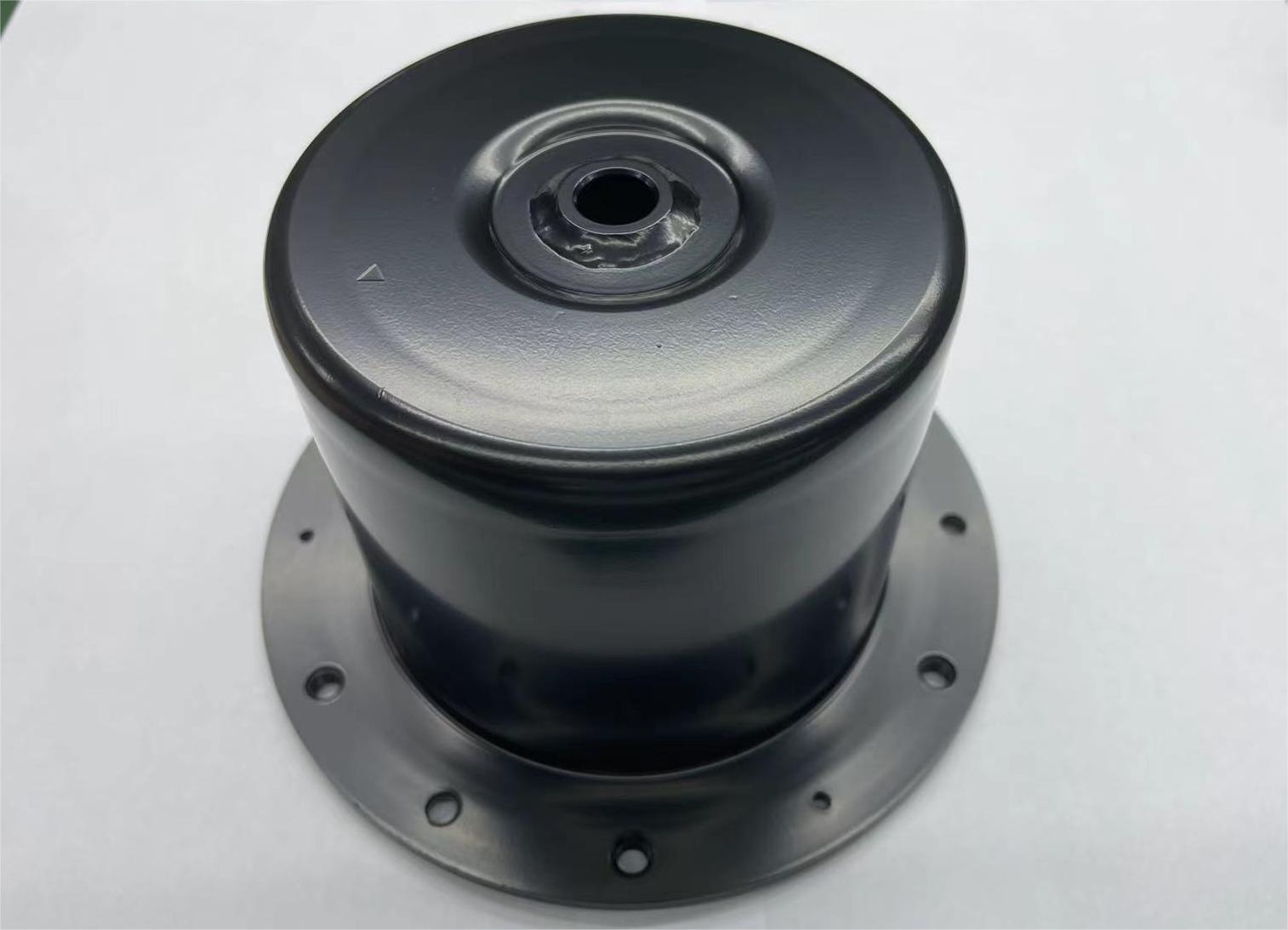 Motor housing finished in black electrophoretic coating from a 720-hour neutral salt spray reference set