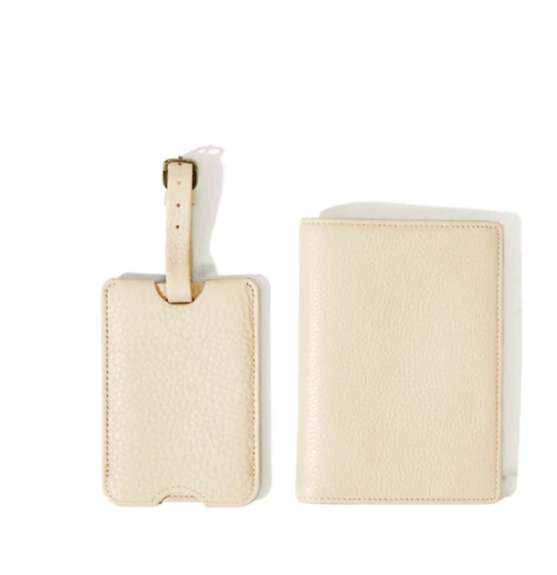 Leather luggage tags and passport holder sets for travel