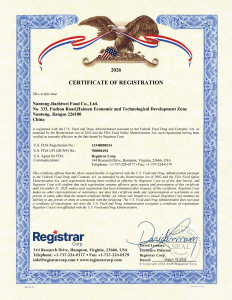 U.S. FDA Food Facility Registration Certificate