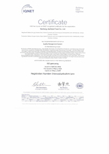 ISO 9001:2015 Quality Management System Certificate (IQNET)
