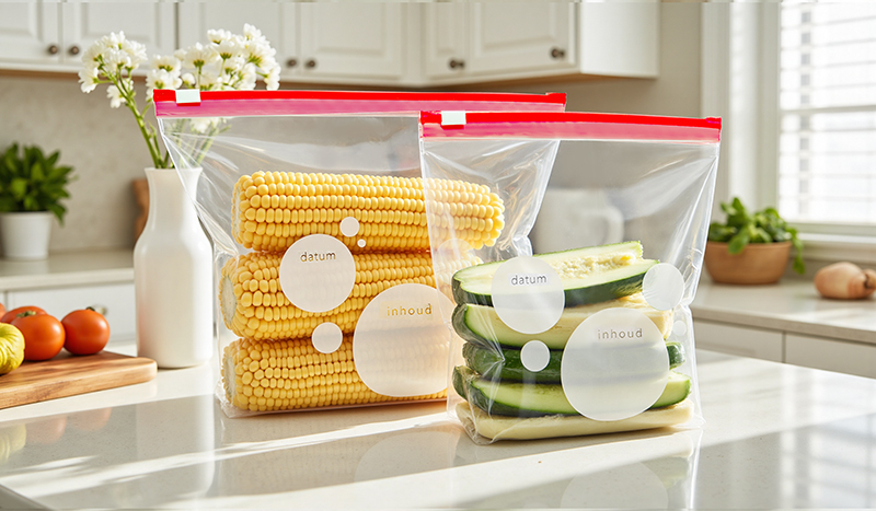 Slider bag for frozen food packaging with resealable zipper closure