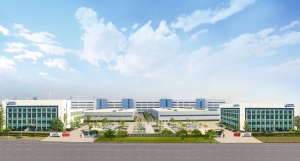 This is a panoramic view of the gate facade of our headquarters building, one of our eight major production campuses.