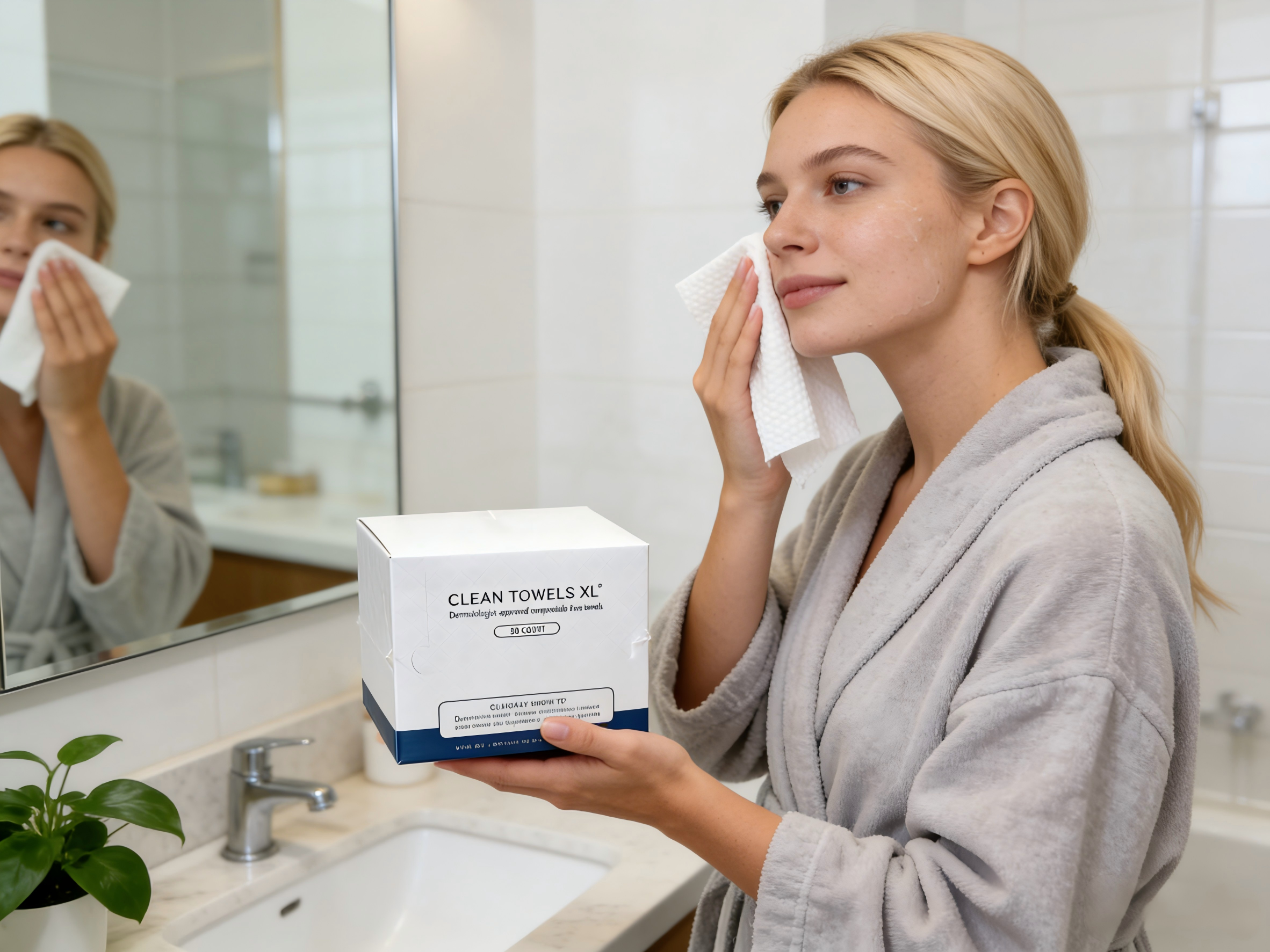 Uniquality boxed dry wipes with pop-up pull-out lid for facial care and home cleaning