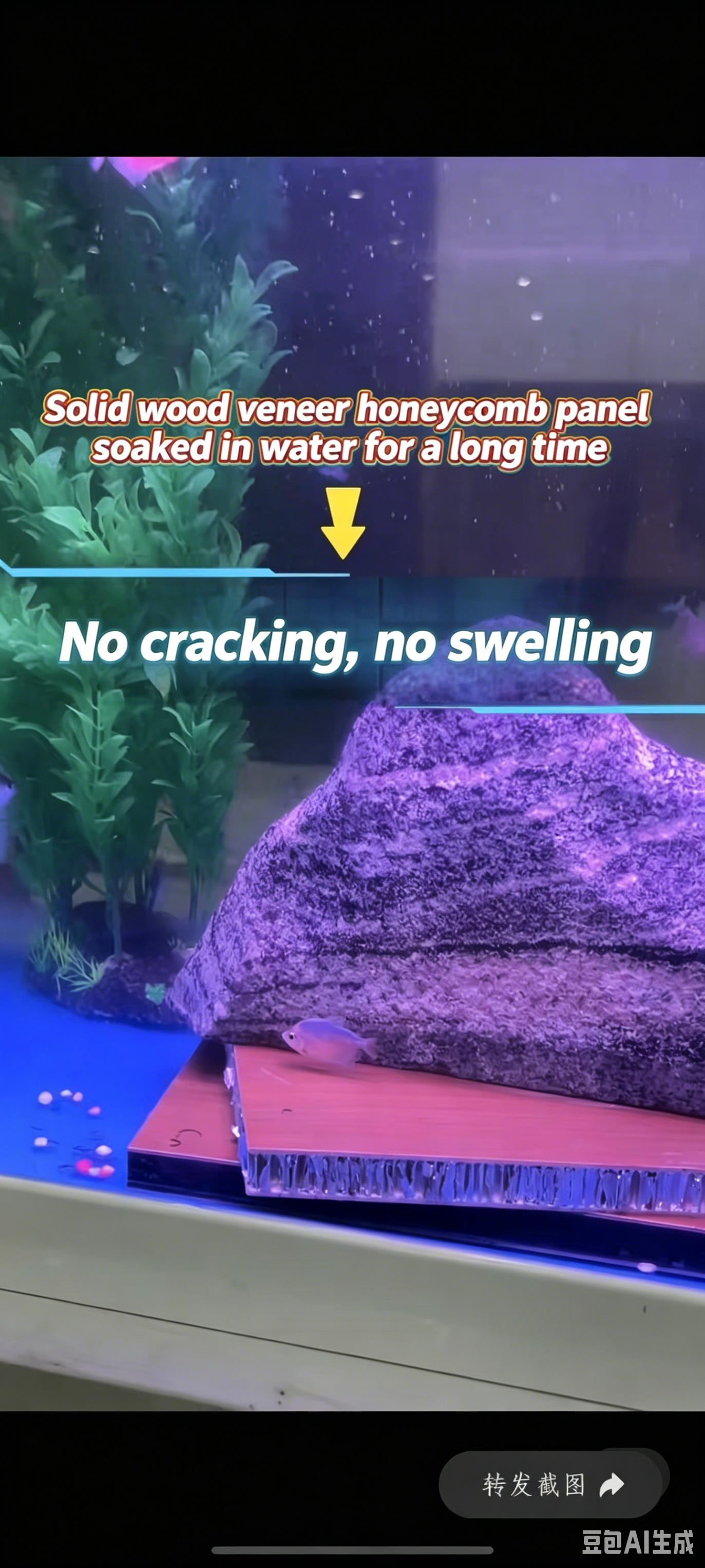 Water immersion test showing Nanbeiwang aluminum honeycomb panel vs wood-based panel after 24 hours