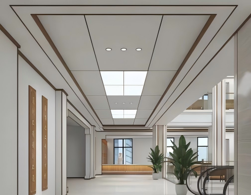 All-aluminum honeycomb panel system installed in a commercial interior corridor