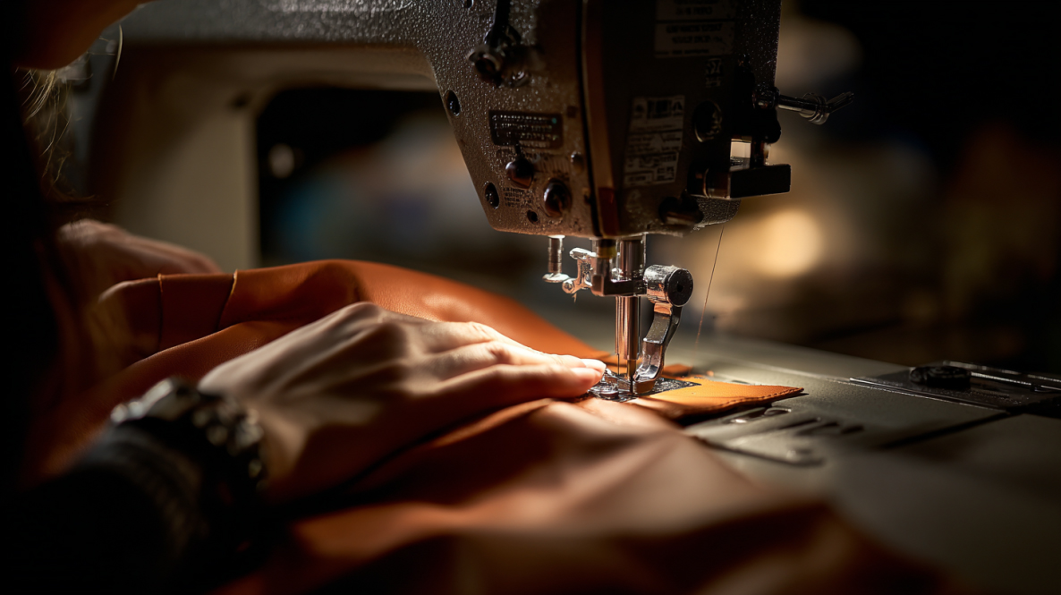 Leather construction and finishing as a comparison criterion Sewing and edge-finishing work on leather wallet components, illustrating the hidden construction step in a wallet comparison