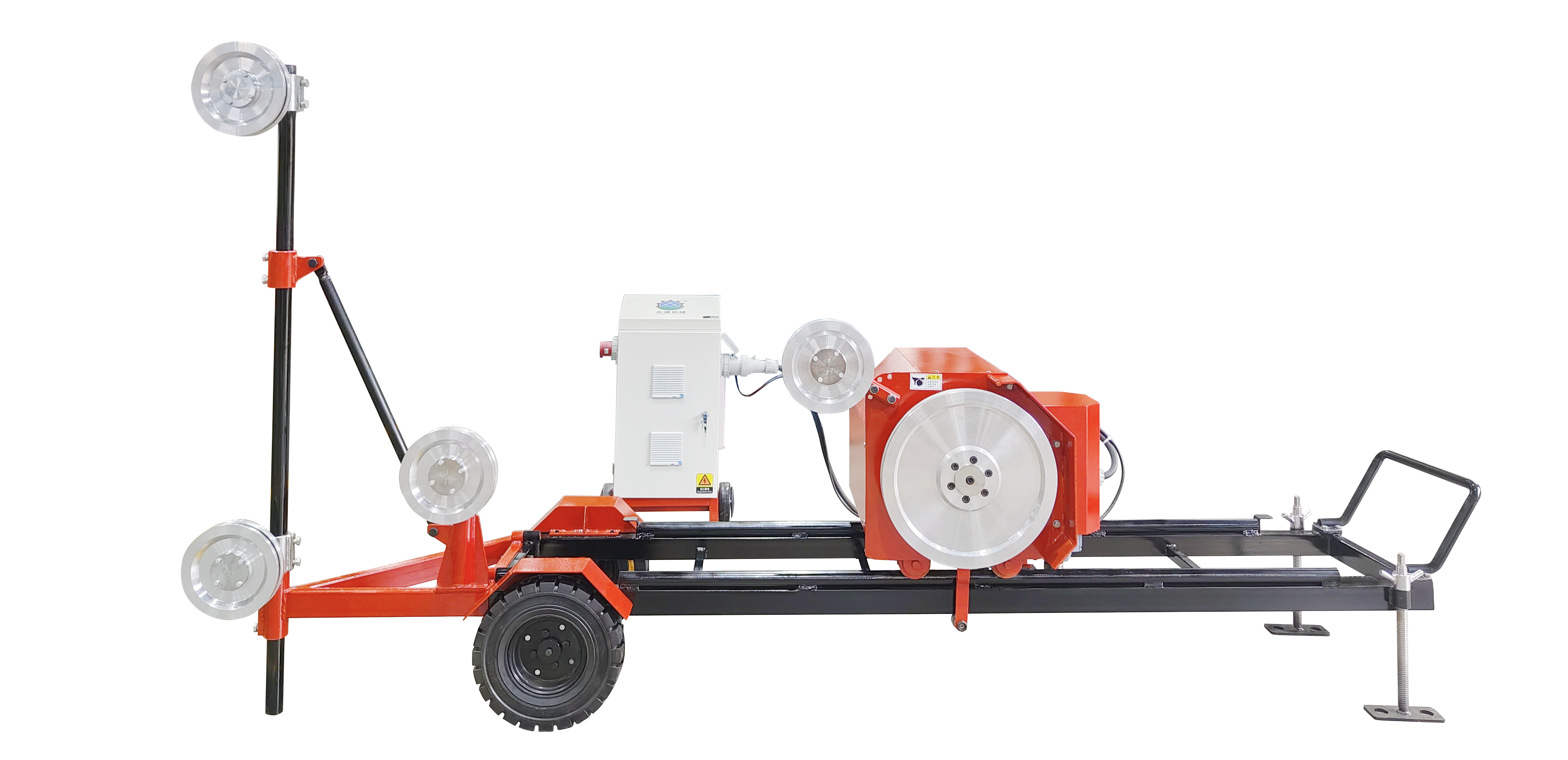 Wire saw machine for stone quarrying with diamond bead wire, used for large block extraction