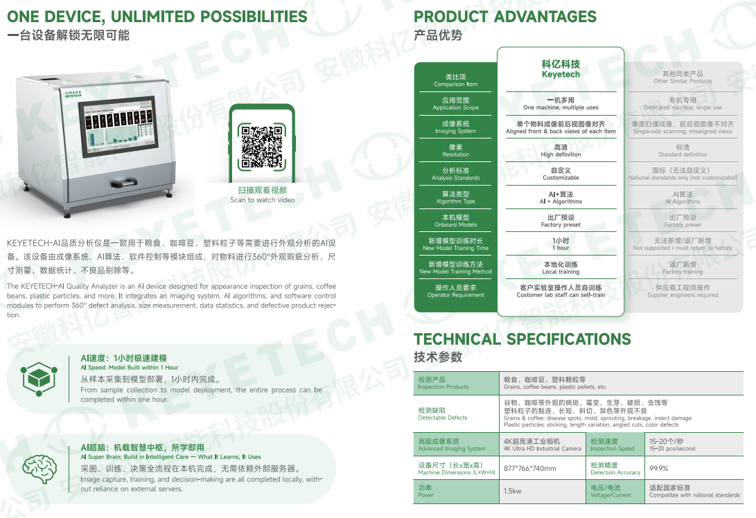 Download KEYETECH AI sorting equipment brochure for full specifications