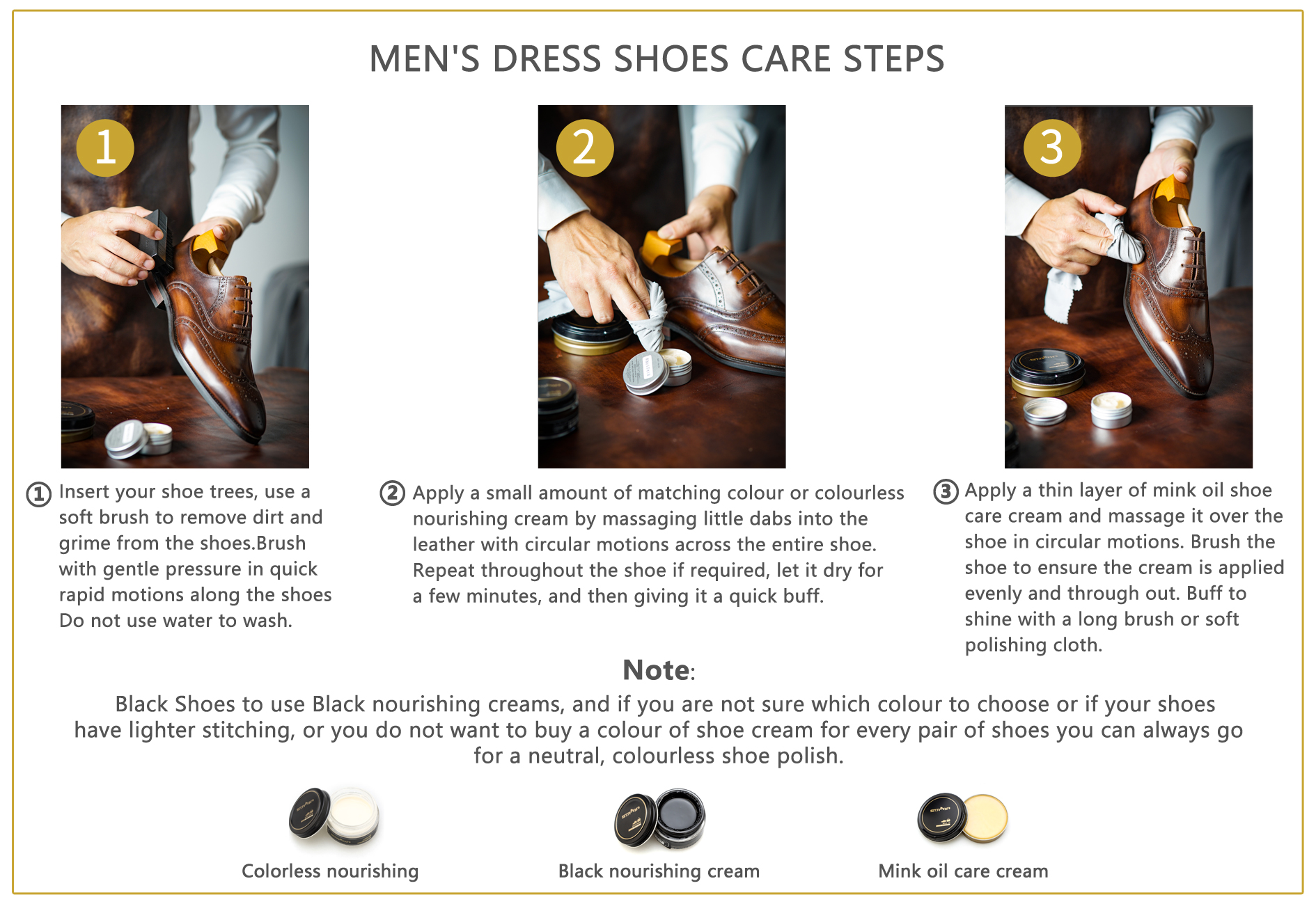 Step-by-step guidance for men's leather shoe maintenance