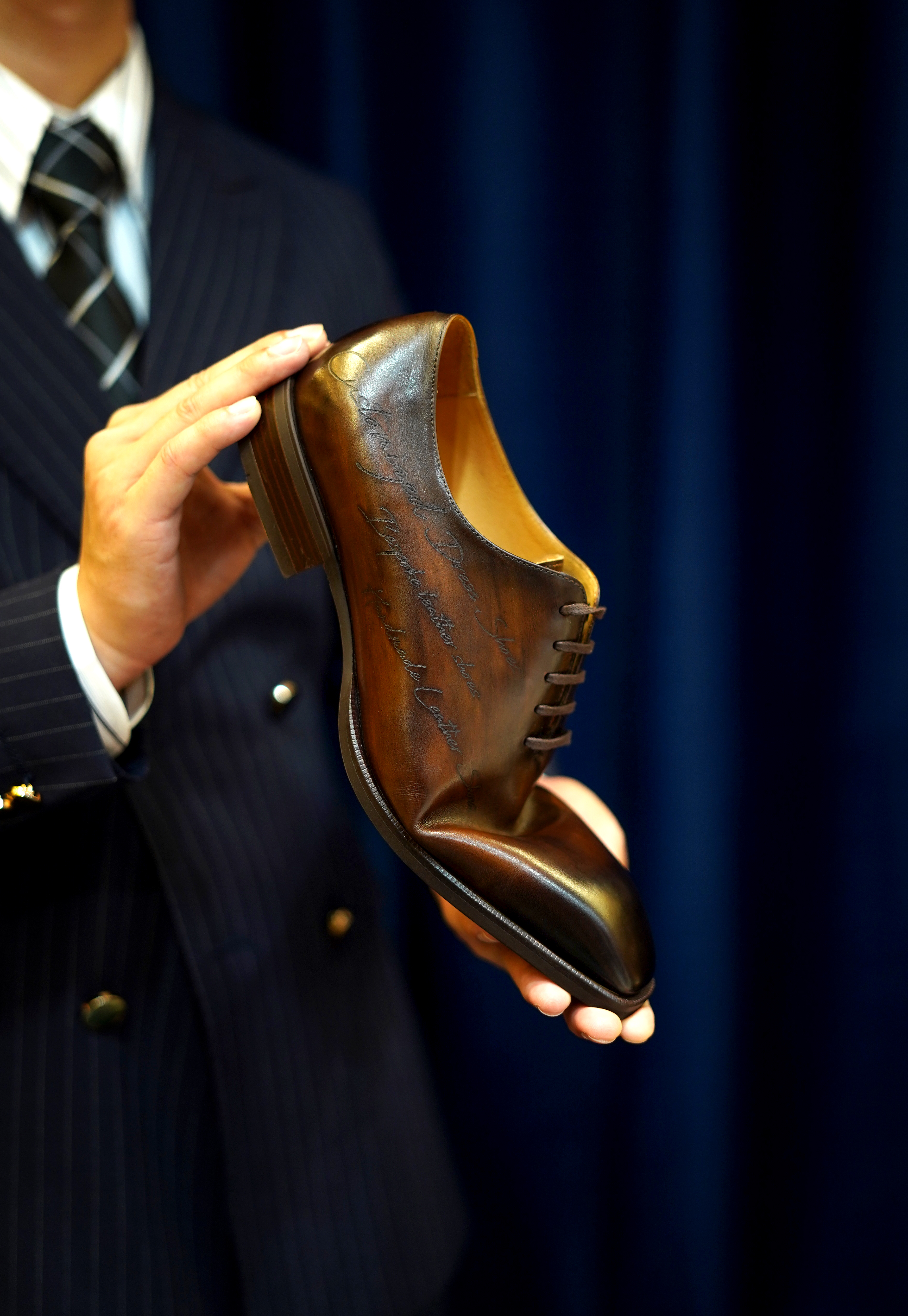 Close-up of soft leather men shoes showing resistance to folding