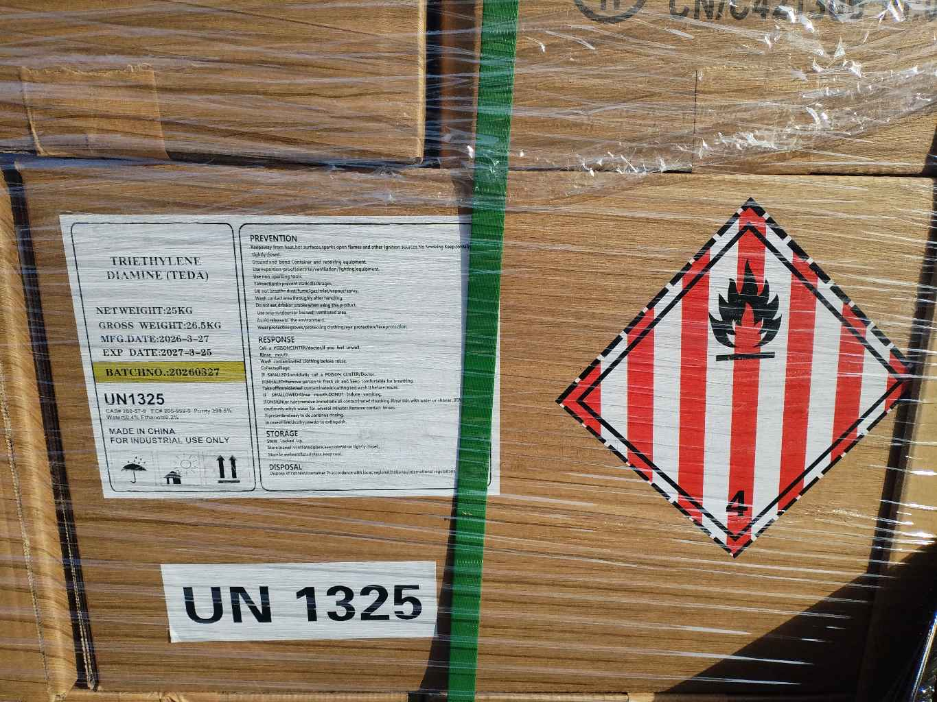 TEDA product label with CAS number
