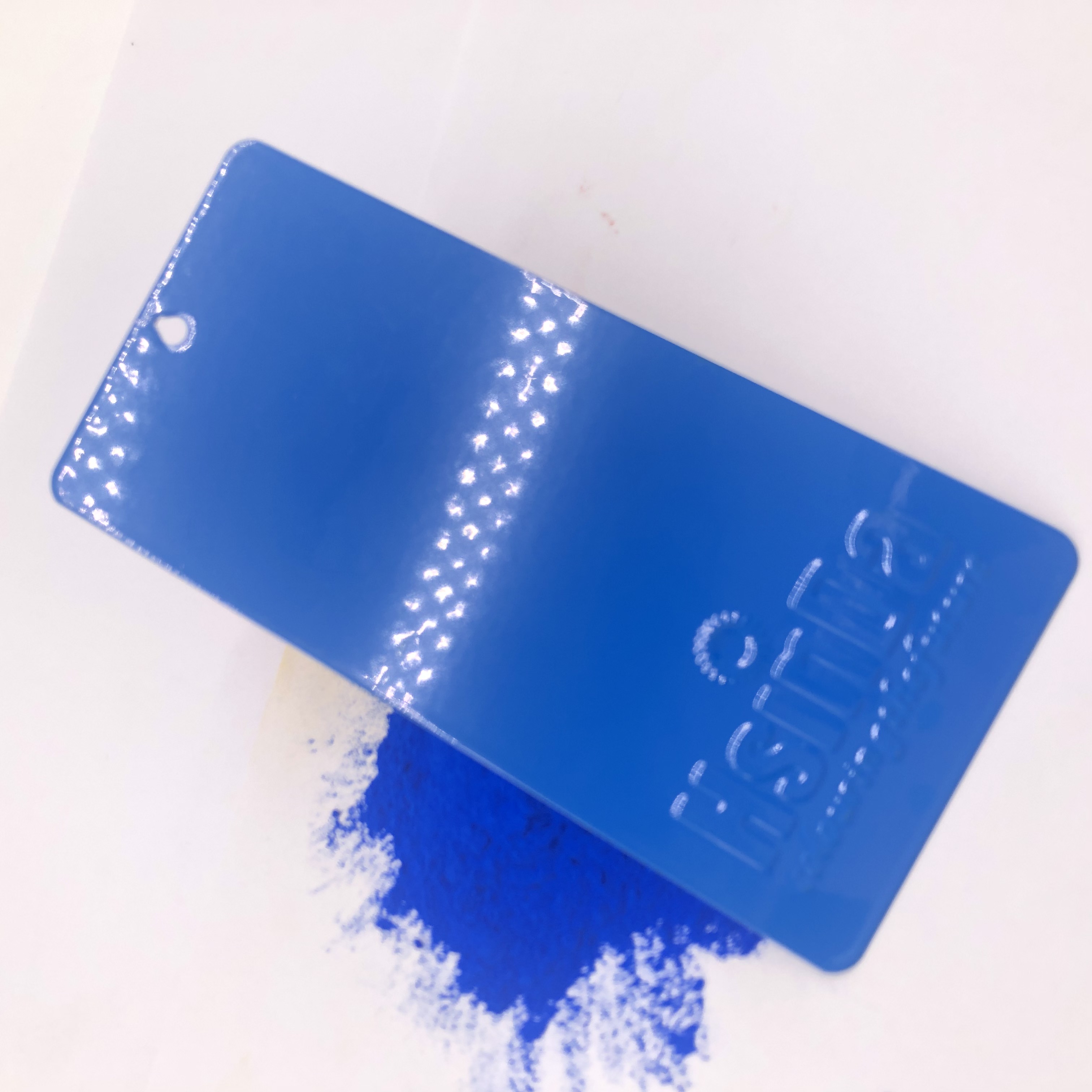 Blue polyester powder coating sample