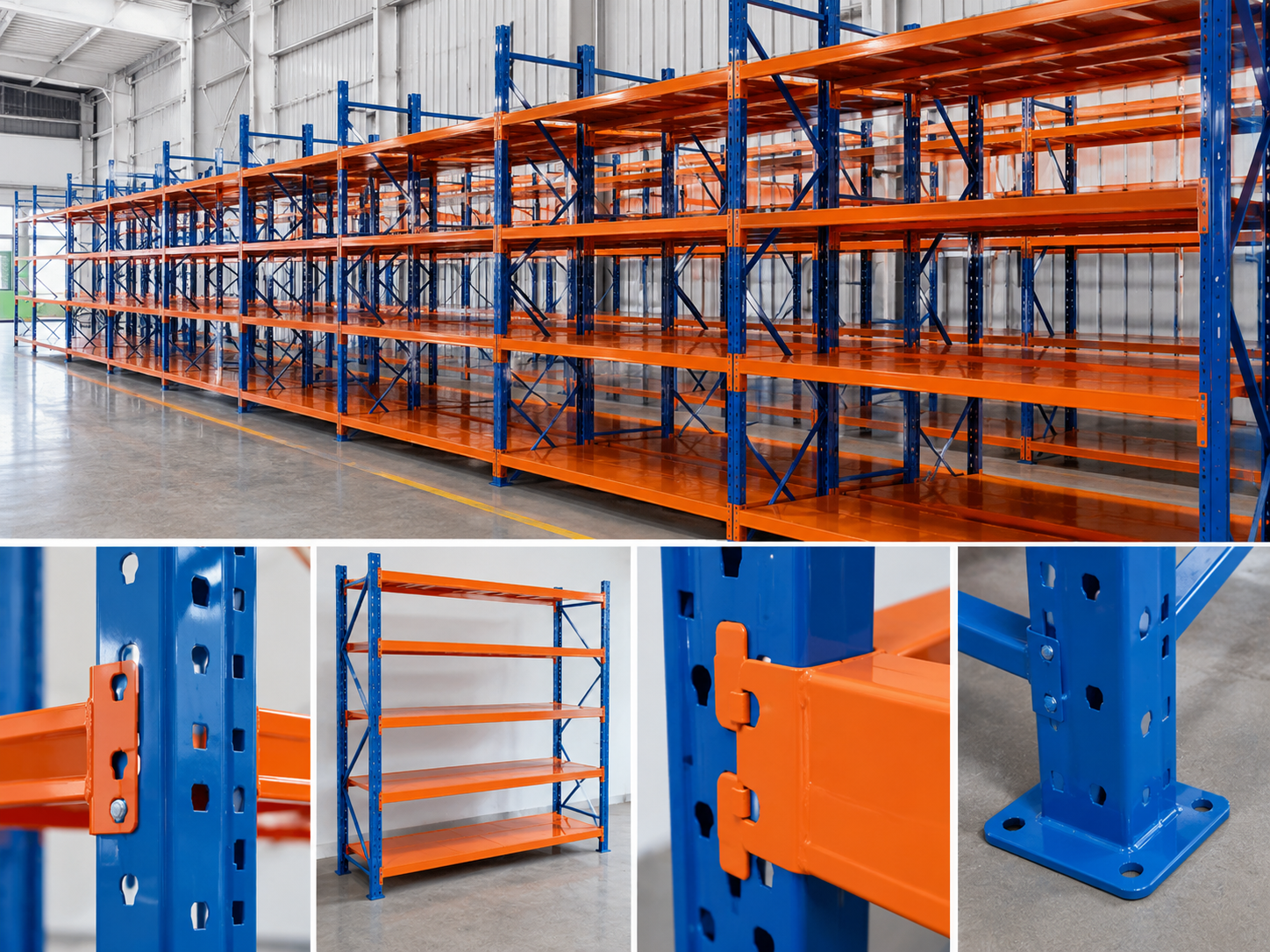 Industrial warehouse with powder-coated shelving racks