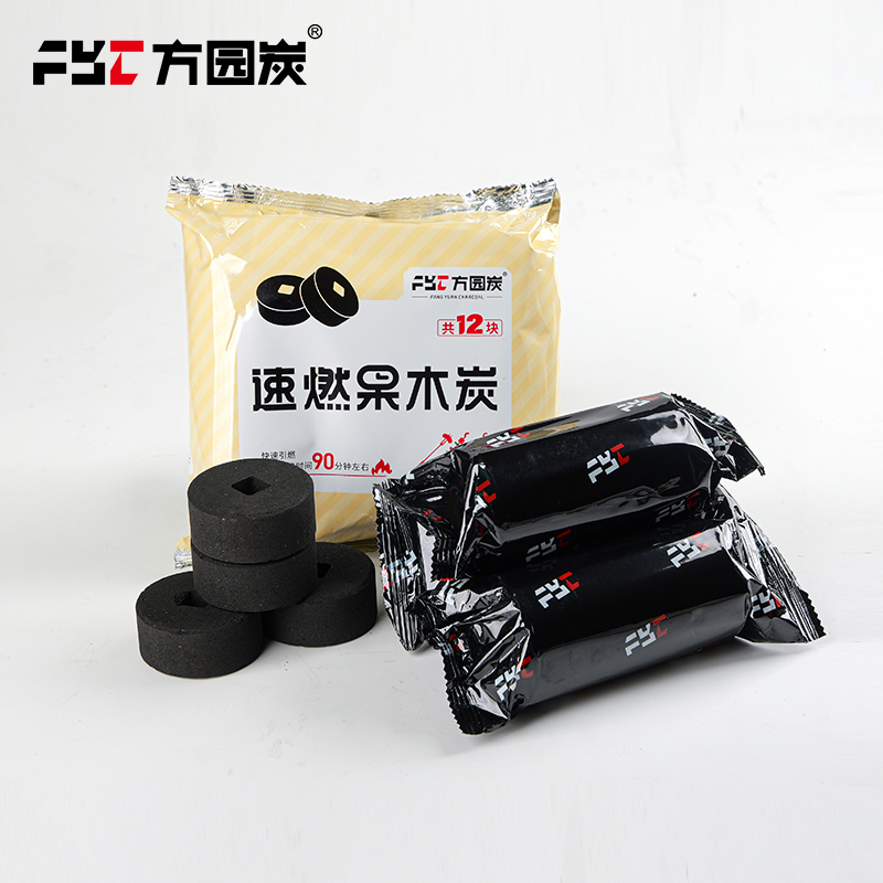 Barbecue charcoal briquettes in quadrilateral and hexagon forms