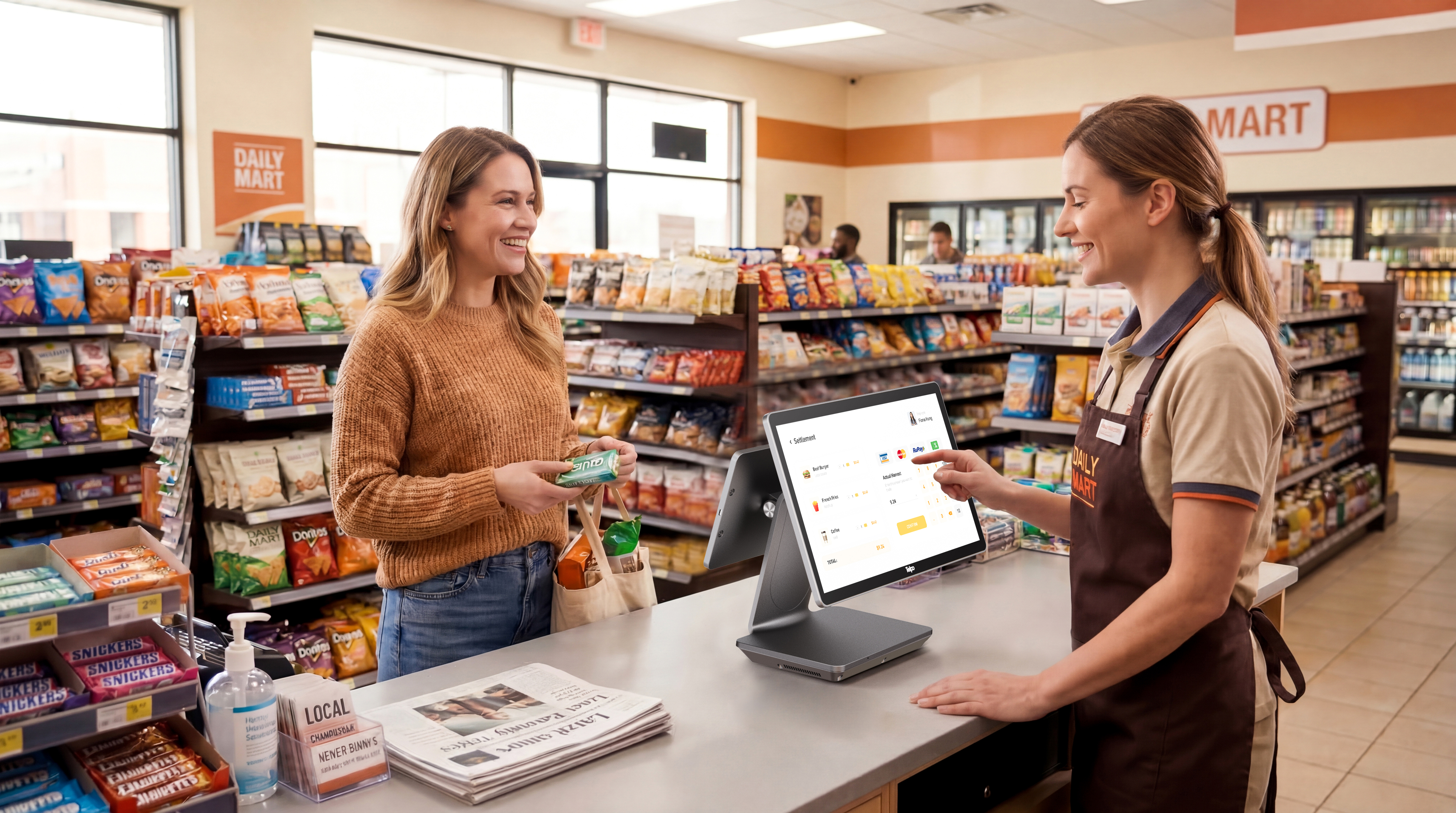 Smart retail checkout terminal at a convenience store counter