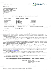 EMVCo Contactless Terminal Level 1 Letter of Approval