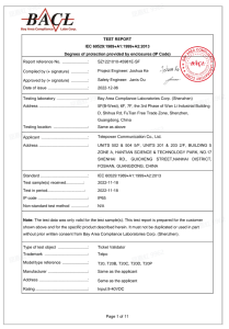 IEC 60529:1989+A1:1999+A2:2013 IP65 Dust & Water Ingress Protection Test Report