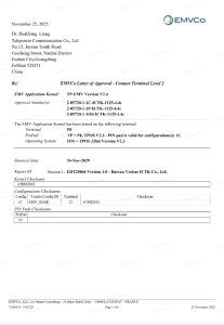 EMVCo Letter of Approval - Contact Terminal Level 2