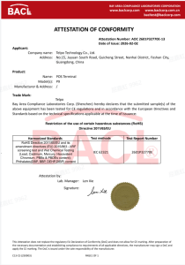 EU RoHS Attestation of Conformity Certificate