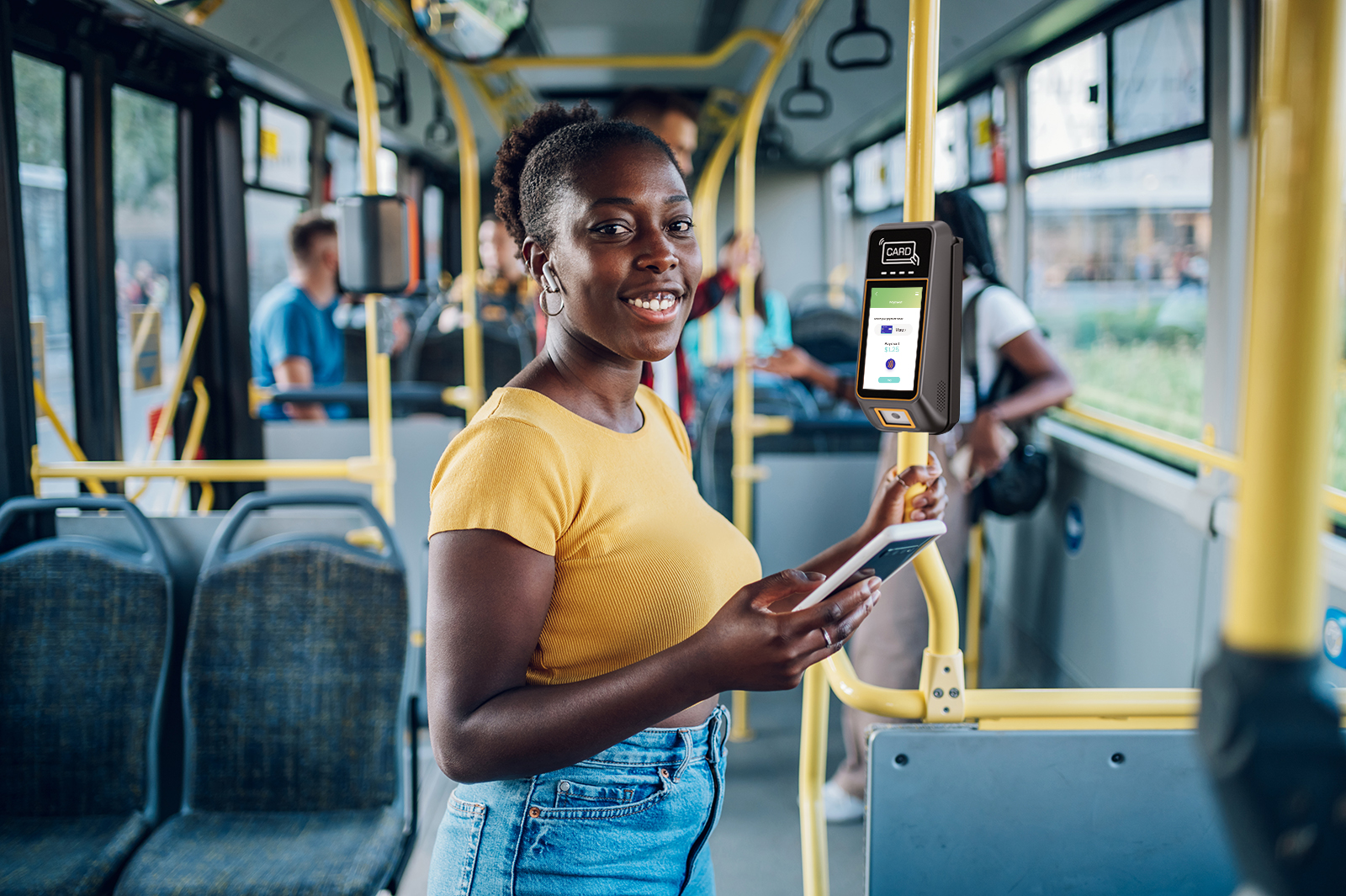Ticket validator installed on a city bus for closed-loop card and contactless bank card validation