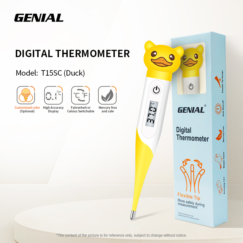GENIAL T15SC animal-shaped flexible tip digital thermometer for children - product with color box packaging