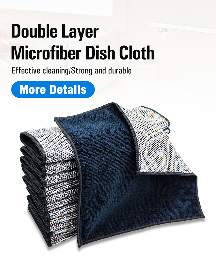 Double Layer Microfiber Dish Cloth MJ-016 with scouring side