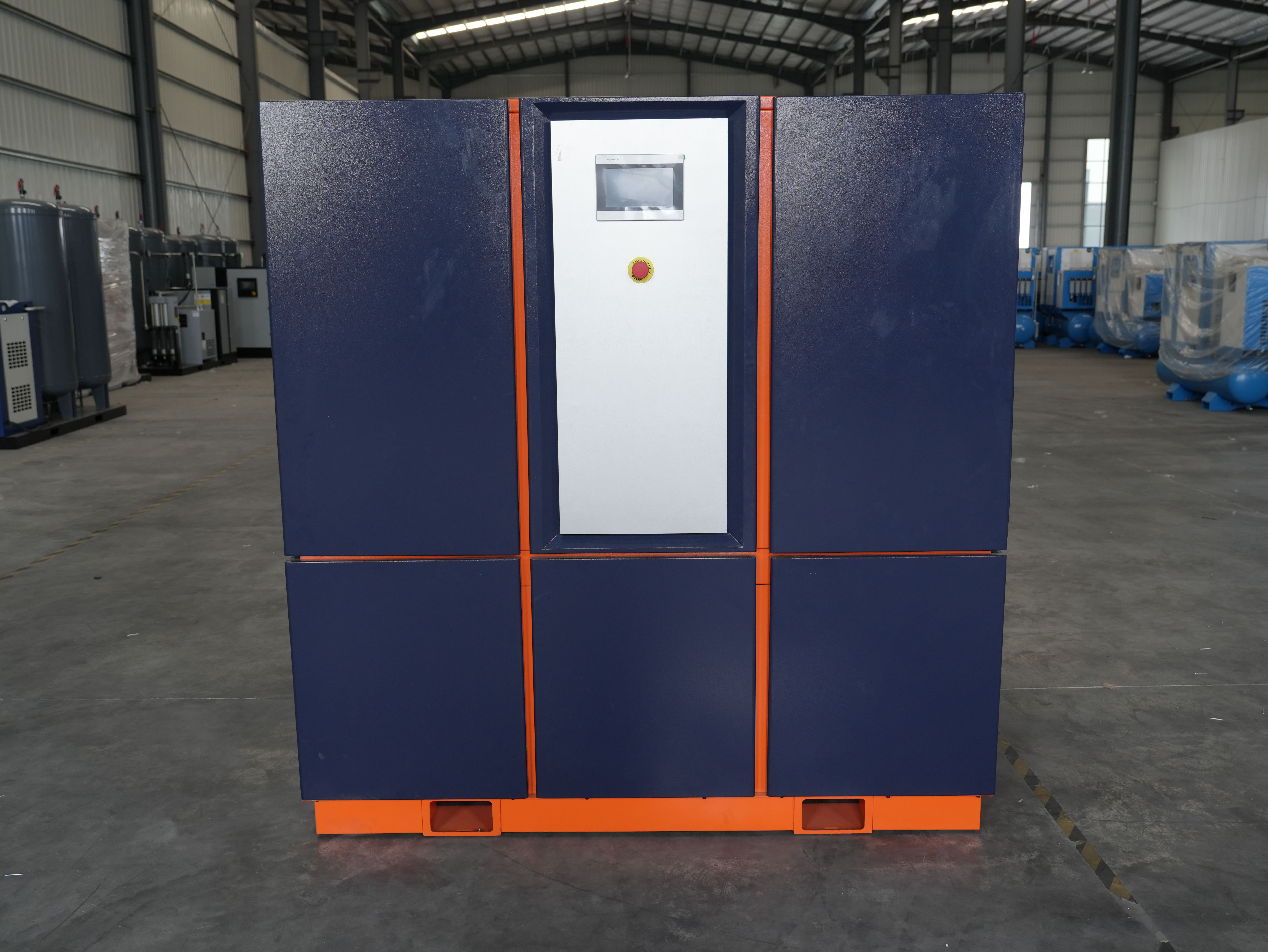 Prime air screw compressor model displayed in factory setting