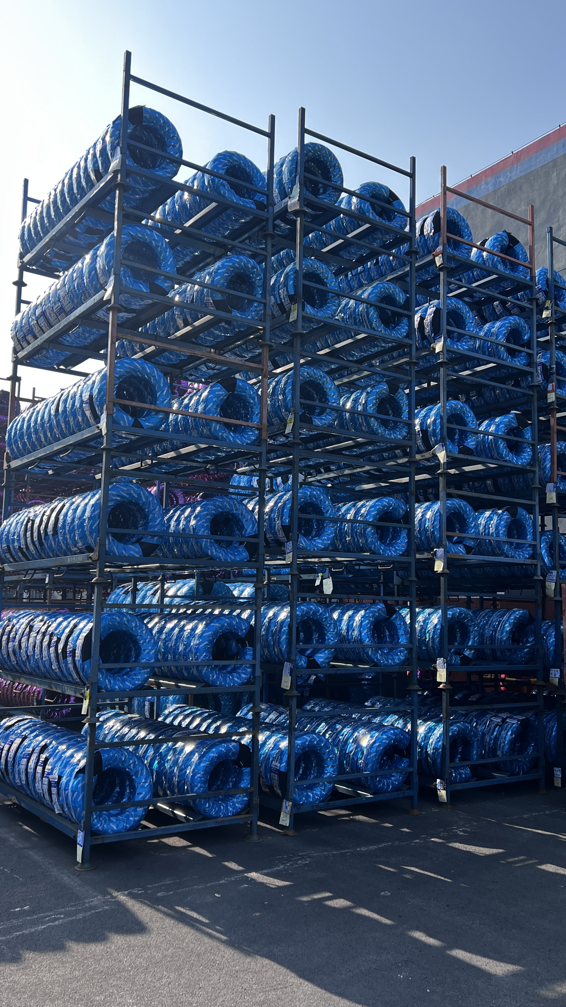 Wideway passenger car tires packed and ready for container loading for export