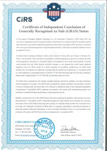 Certificate of Independent Conclusion of GRAS Status