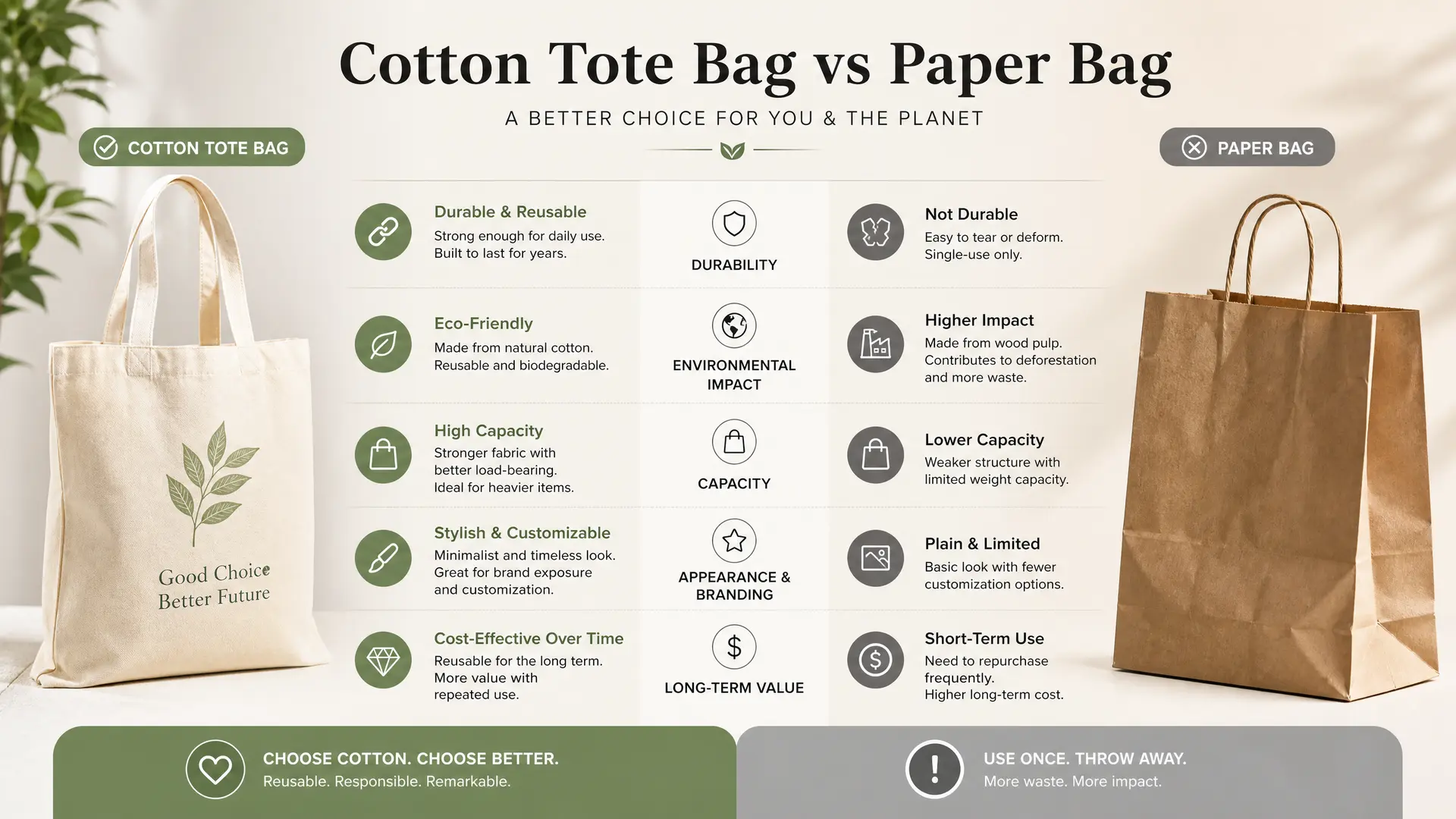 Cotton bag vs paper bag comparison chart