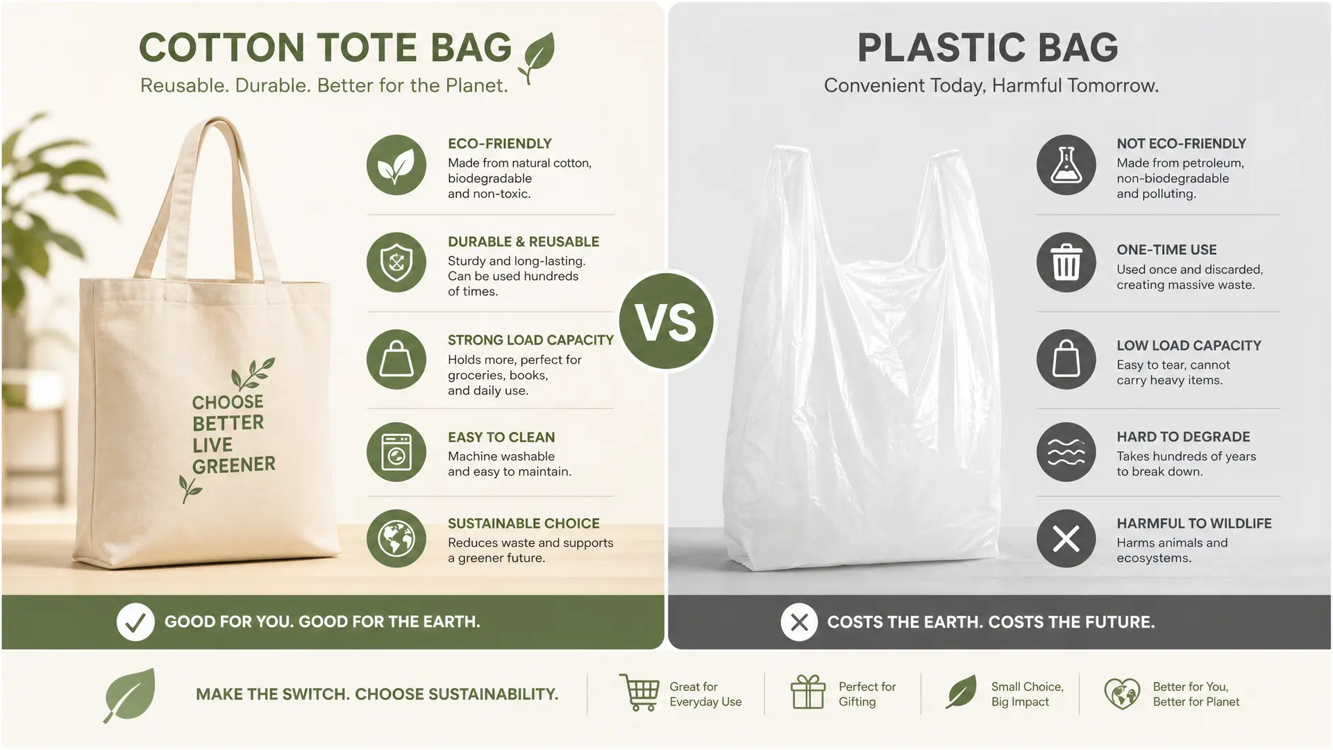 Cotton bag vs plastic bag environmental impact comparison