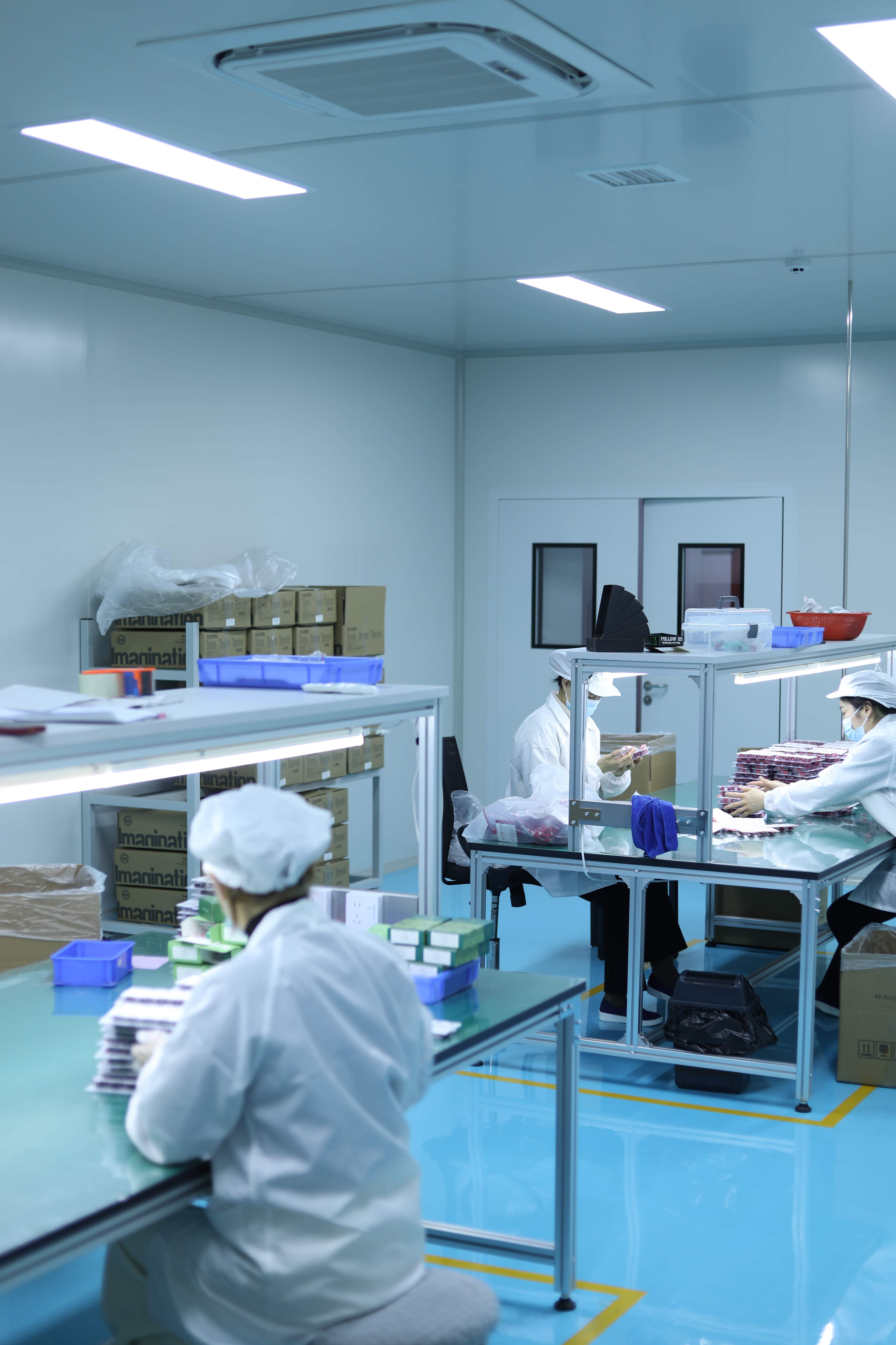 Tattoo cartridge needle production line at Creditech Med manufacturing facility