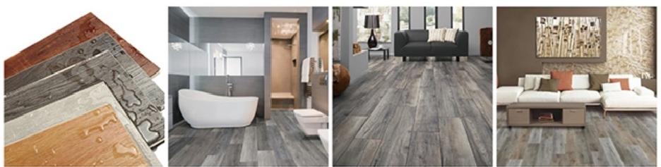 Finished SPC stone plastic flooring interior application shows realistic wood texture in a living room.