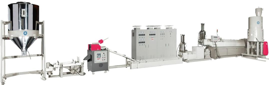 Two-stage plastic strand cutting pelletizing line for whole system view