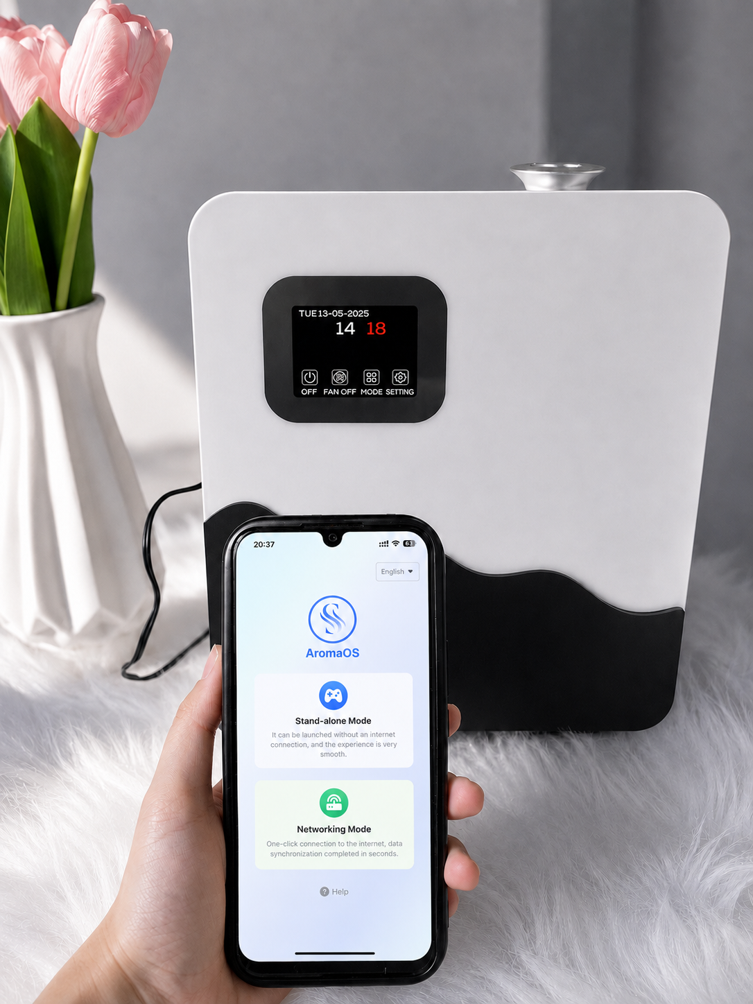 SCENTSEA A300 wall-mounted commercial scent diffuser with steel body, touch screen and 500 ml oil capacity
