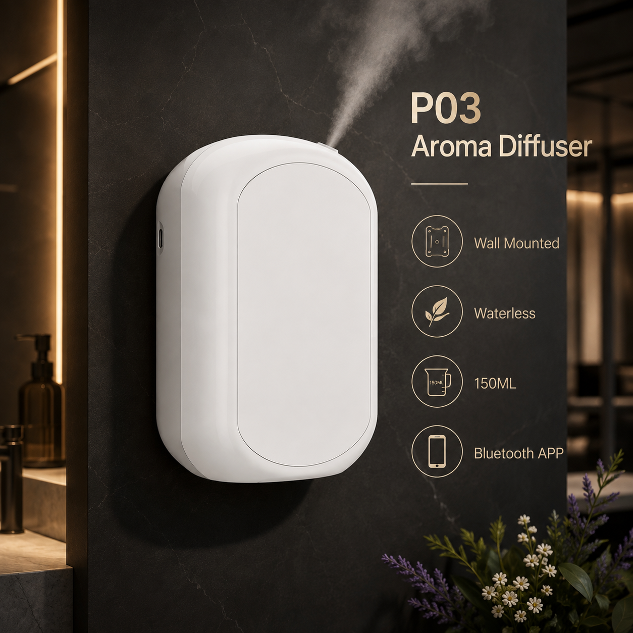 P03 battery operated scent diffuser for toilet, elevator and corridor installation