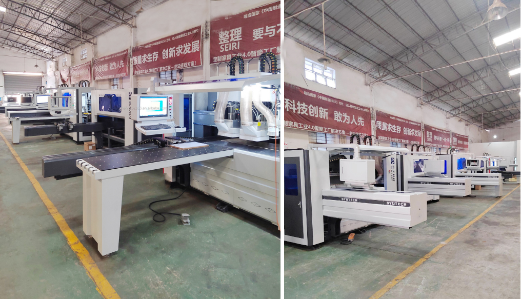 Workshop layout with six-side CNC drilling machine