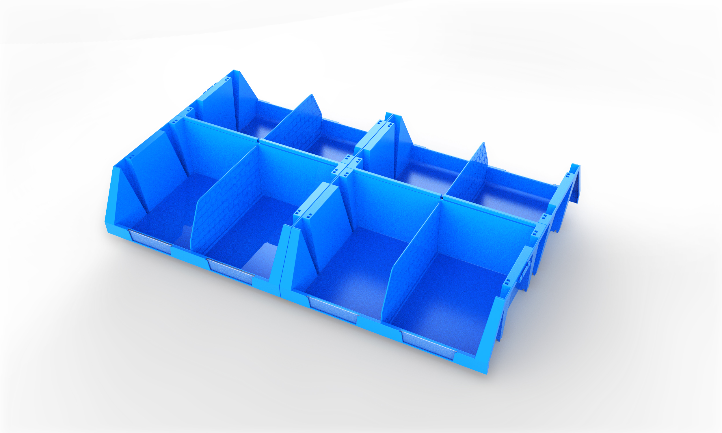 Plastic totes used for small parts storage and picking in warehouse operations