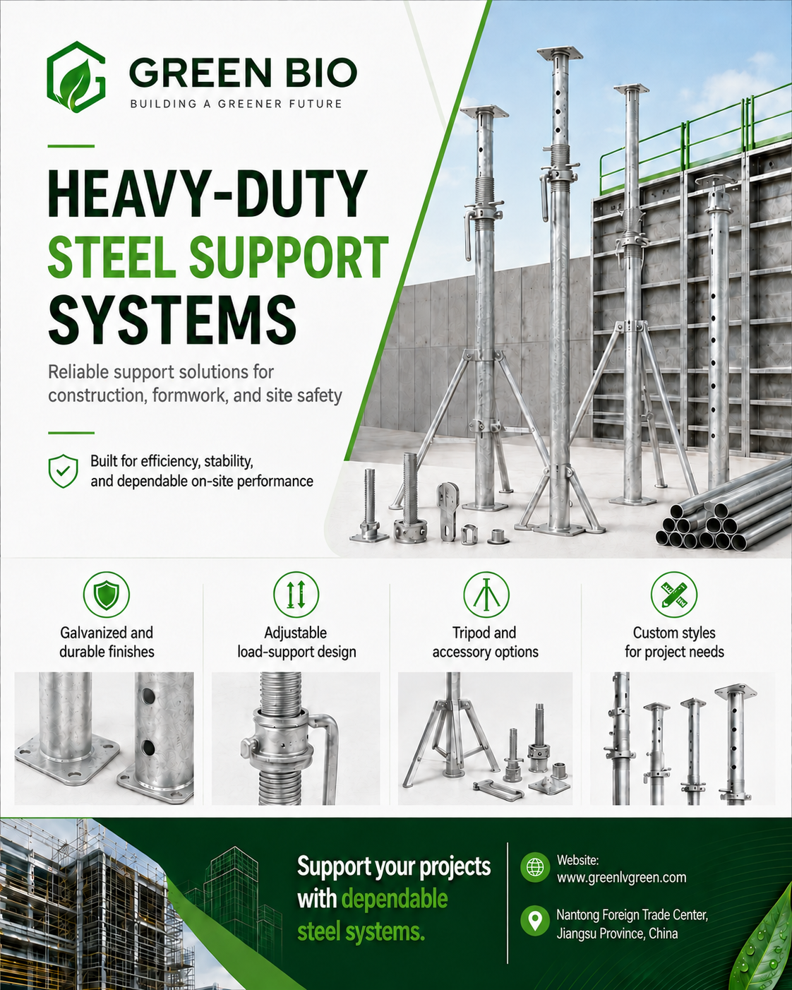 GREEN BIO galvanized steel prop support series for construction and formwork projects
