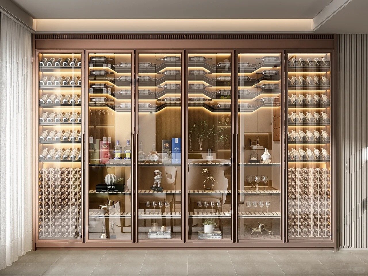 Custom stainless steel wine cabinets in architectural metal fabrication