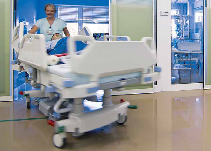 Hospital transport bed drive wheel powered by a Wuxi Speedup DC wheel hub motor