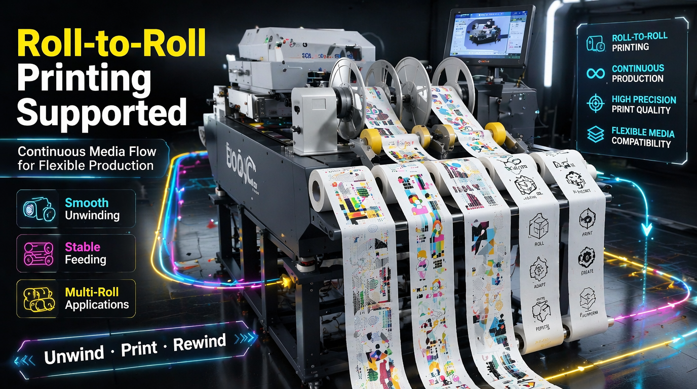 single pass printer for roll to roll material printing