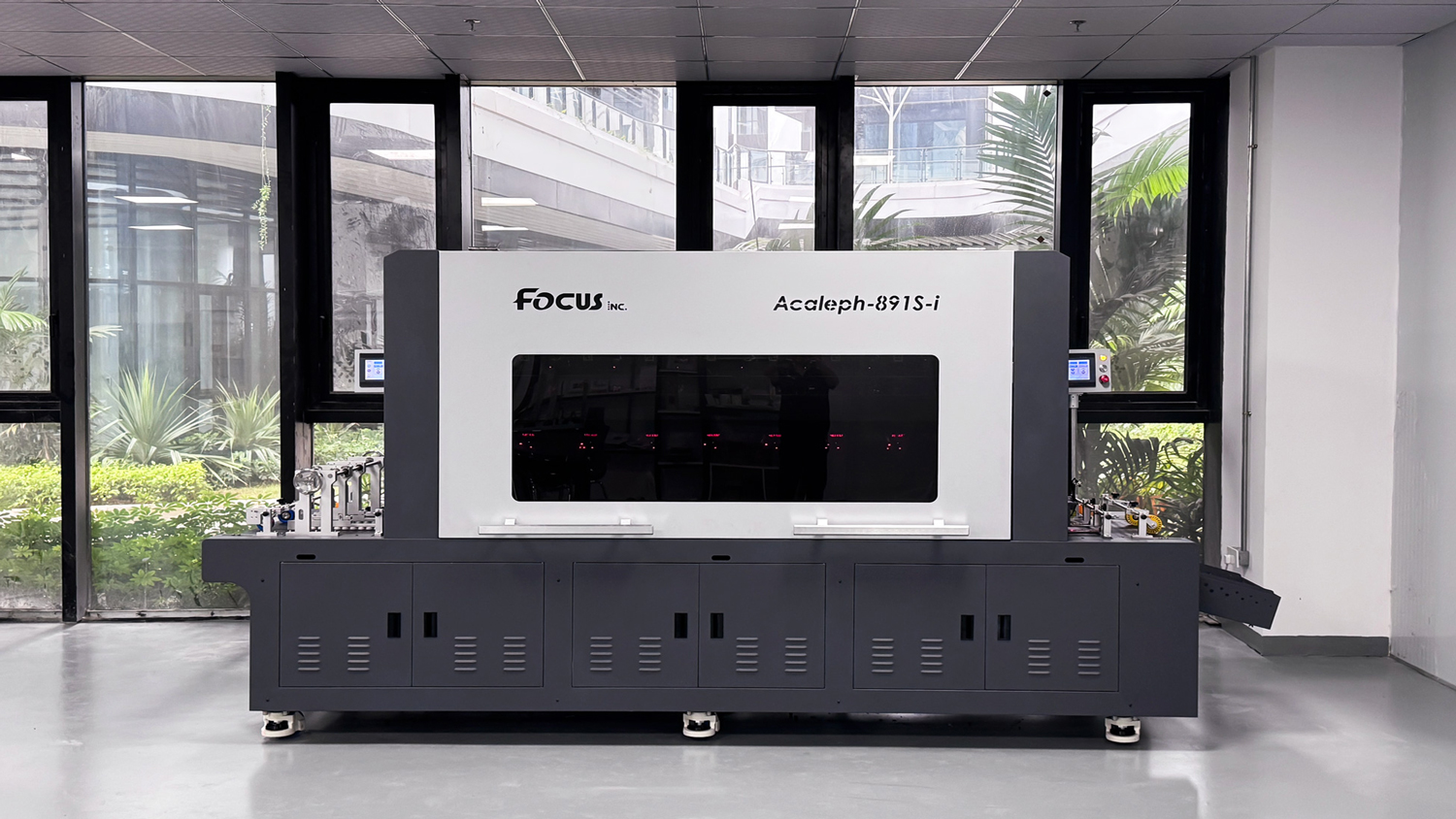 front view of Acaleph-891S-i industrial level fast printing single pass inkjet digital printer system