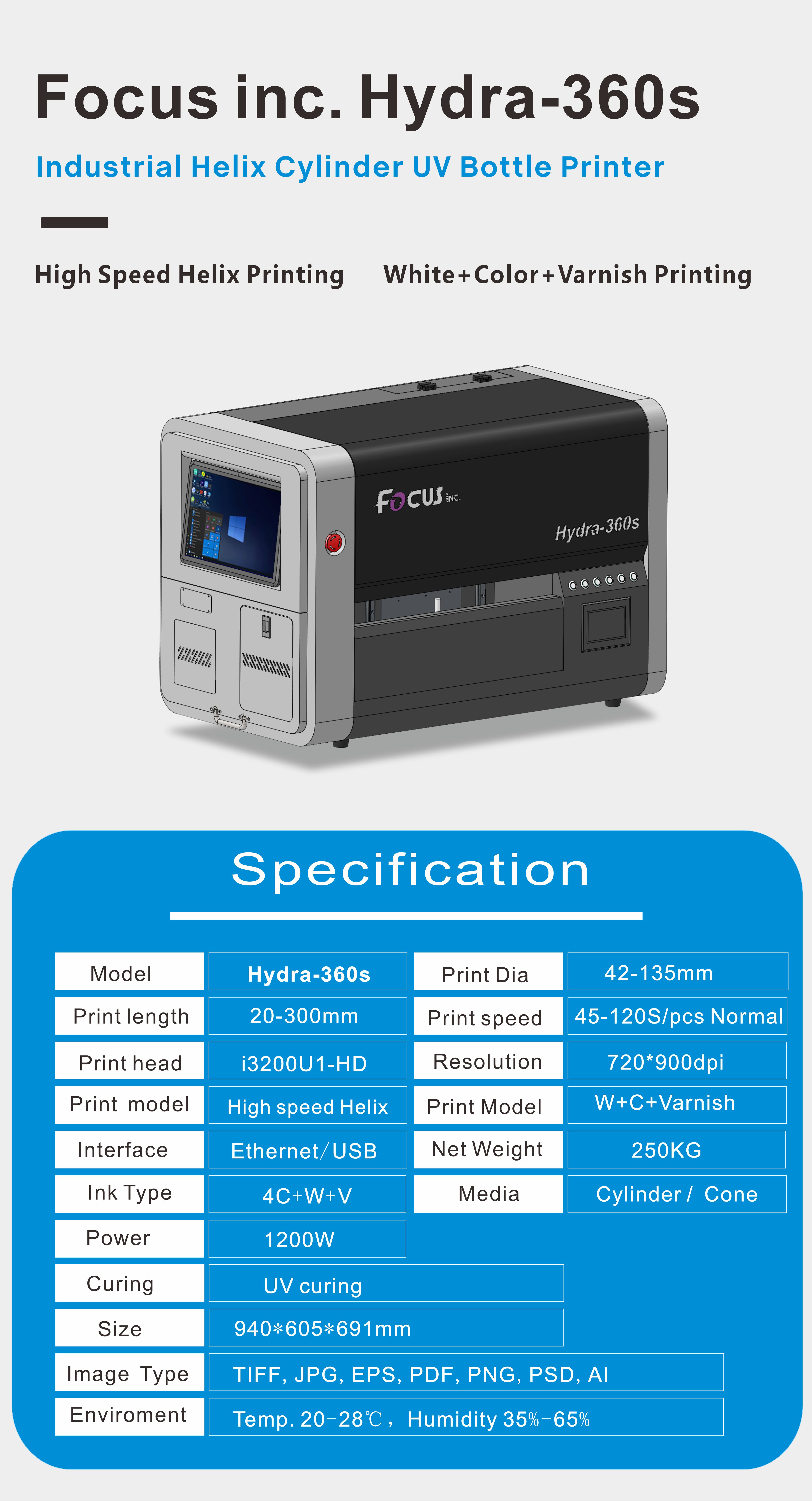 Hyrda-360S cylinder desktop digital uv printer specification