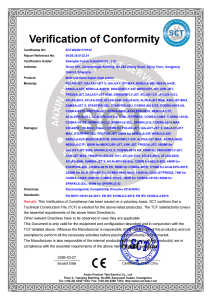 Verification of Conformity (CE Certificate)